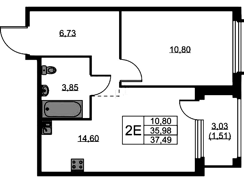 1-комнатная квартира 37.49 м², 12/15 эт., ЖК «GloraX Парголово»